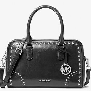 Michael Kors Thompson Medium Distressed Black Satchel with Silver Studs